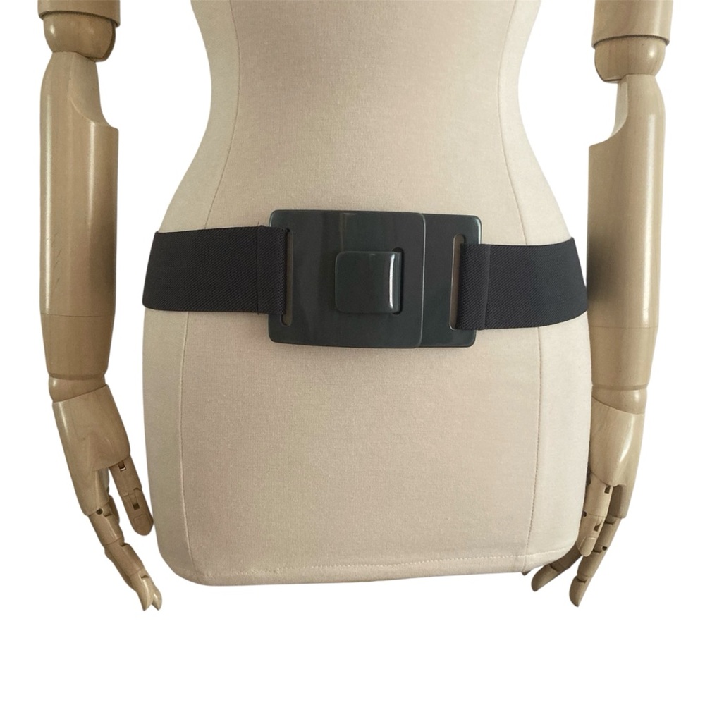 LEWIS CHO | Grey Stretch Wide Waist Belt Statement Buckle S/M